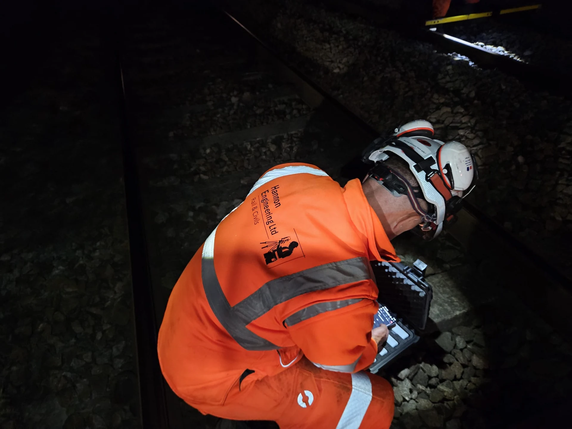 Hannon team carrying out rail work during a night possession