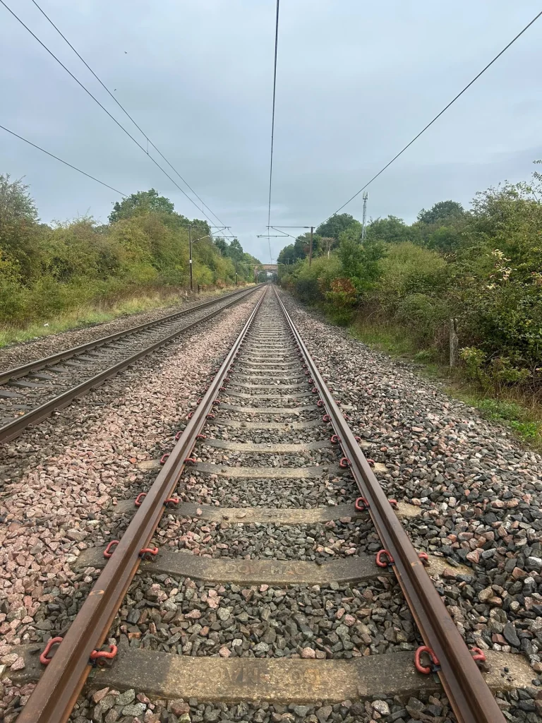 Railway track and overhead line equipment at a project site